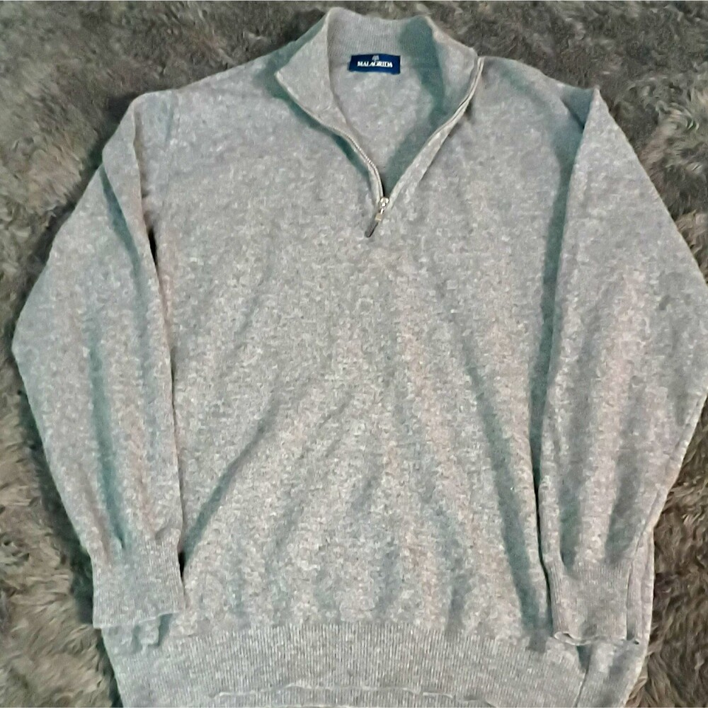 Malagrida Men's 1/4 Zip Mock Neck Knit Wool Blend Pullover Sweater Gray L